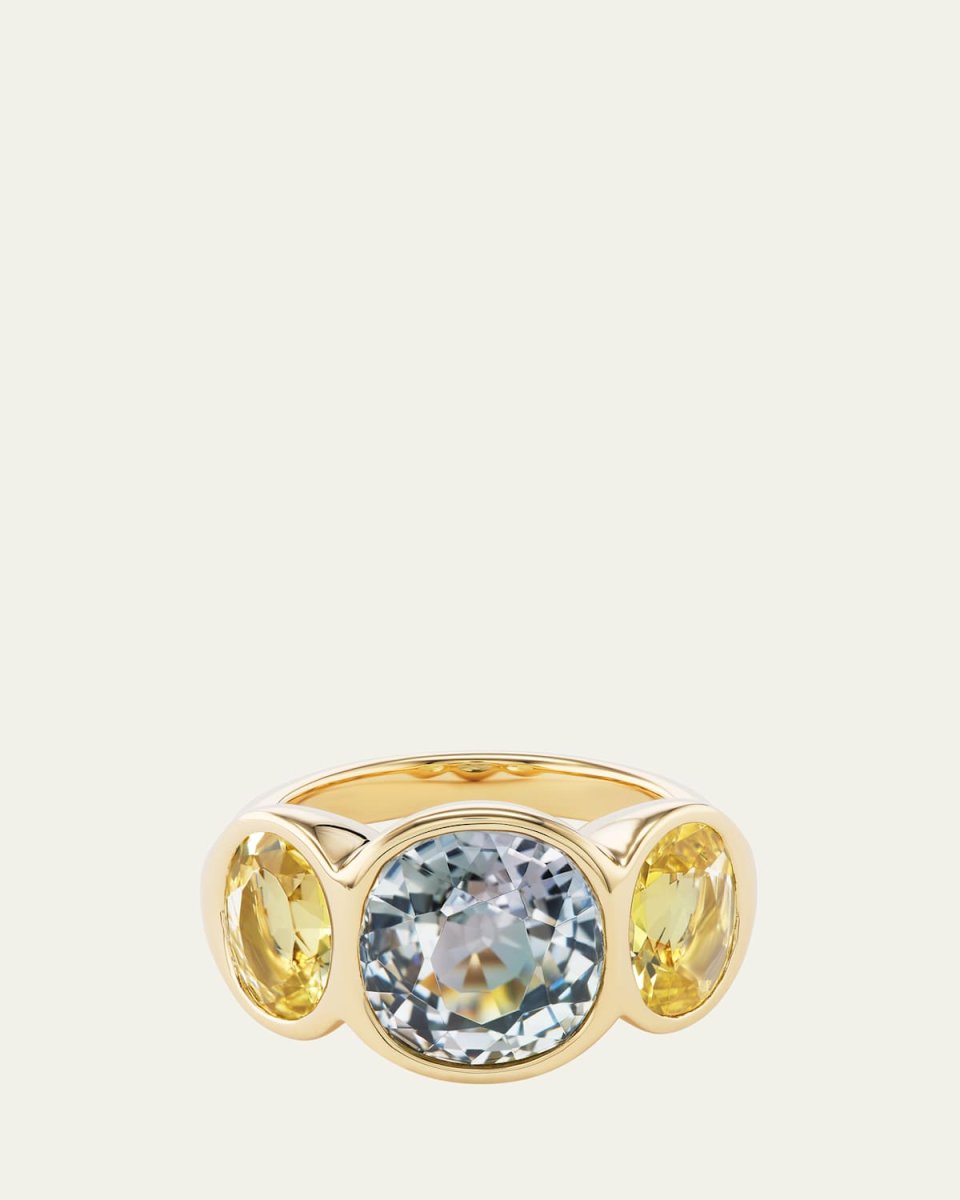 One of a Kind 18K Three Stone Ring with Tourmaline Center and Yellow Beryl Sides